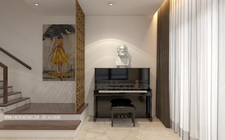 Cầu thang kính cường lực tay vịn gỗ